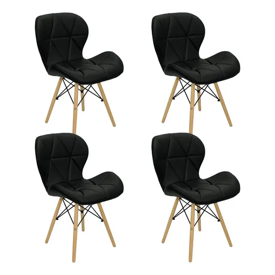 Kit 4 Cadeiras Charles Eames Eiffel Slim Estofada Jantar