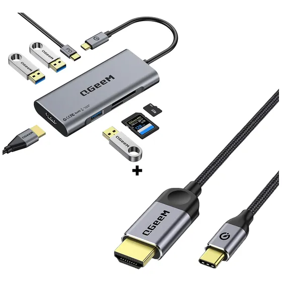 Qgeem Hub Usb Adaptador Cable Hdmi Pie Tipo Thunderbolt