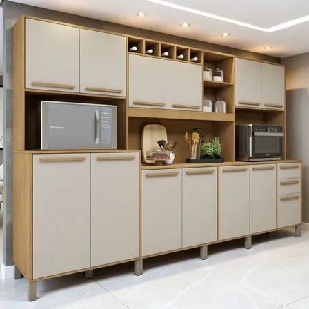 Armário Para Cozinha 13 Portas 2 Gavetas Agata Cinamomo/off White