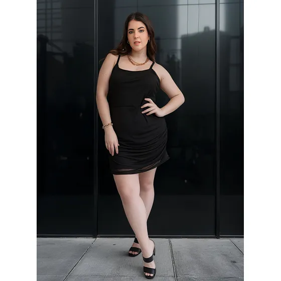 Vestido Corto Trhissur - Seda Fría Y Tul Elastizado T-esp.