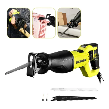 Serra Sabre Elétrica Profissional 1200w Real 22mm Corte Madeira Aço 2800spm Com Punho Giratório E 2pcs Lâminas Desoon 127v