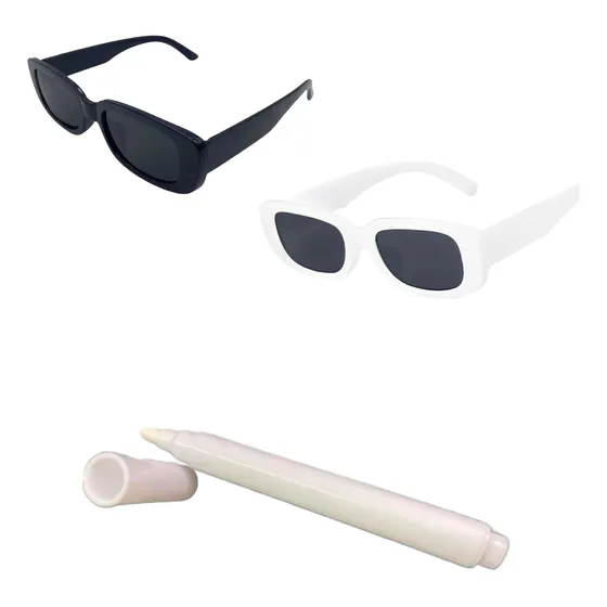 Kit 2 Óculos Retrô 1preto+1branco+brinde Caneta Giz