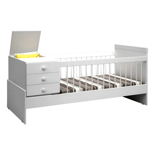 Cama Cuna Funcional + Baranda Deslizable + Colchón