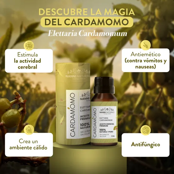 Aceite Esencial De Cardamomo 15ml Para Aromaterapia Y Difusor | Mas De 20 Fragancias Aceite Esencial 100% Puro | Para Difusor, Humidificador, Masaje, Vapor, Inhalación Directa | Nanni Naturals