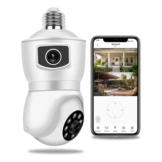 Camara De Seguridad Doble Lente Giratoria Tipo Bombillo