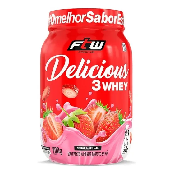 Delicious 3 Whey Pote 900g Sabor Morango – FTW