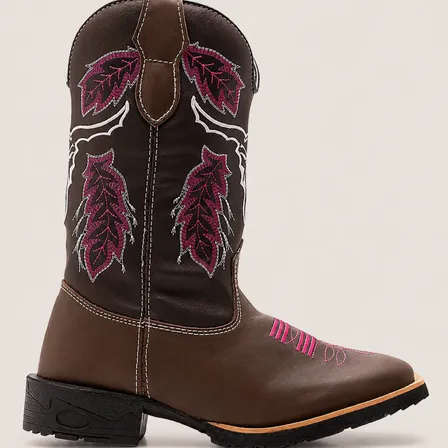 Bota Texana Feminina Bico Quadrado Estilo Country Bordado
