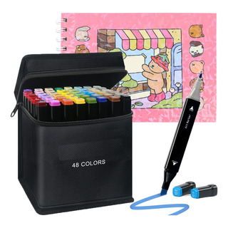 Marcador De 48 Cores Com Bolsa De Tecido+livro Rosa D Marcador De 48 Cores Com Bolsa De Tecido+livro Rosa D