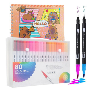Kit De 100 Canetas De Ponta Dupla Com Livro Para Colorir Cap Kit De 100 Canetas De Ponta Dupla Com Livro Para Colorir Cap