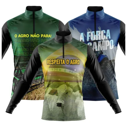 Kit 3 Camisa Camiseta Agro Masculina Blusa Uv Boi Trator*