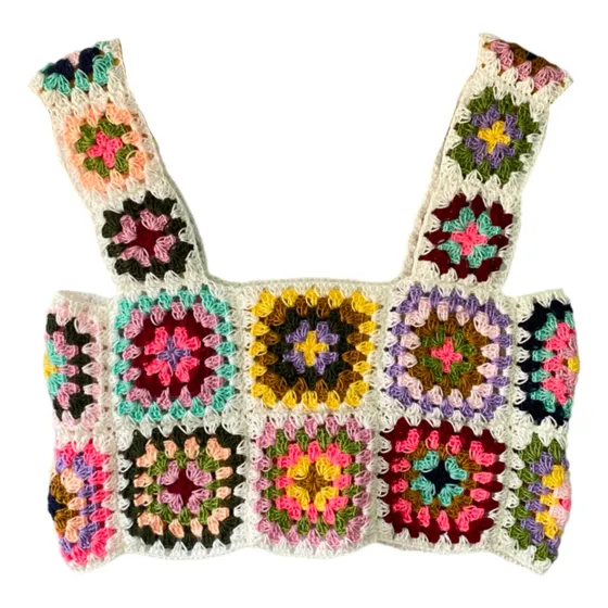 Crop Top Multicolor Tejido A Mano En Crochet