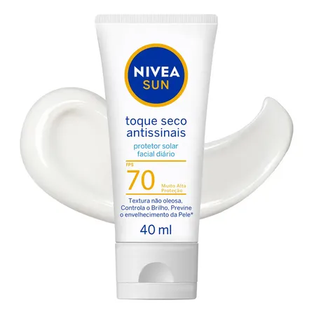 Nivea Sun Protetor Solar Facial Toque Seco Antissinais Fps70 40ml, Alta Proteção Uva/uvb, Controla A Oleosidade, Previne Envelhecimento, Textura Leve