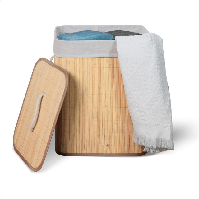 Cesto De Roupa Suja De Bambu Com Tampa E Alças 50 Litros Kontuz Cesto De Roupa Suja De Bambu Com Tampa E Alças 50 Litros Kontuz
