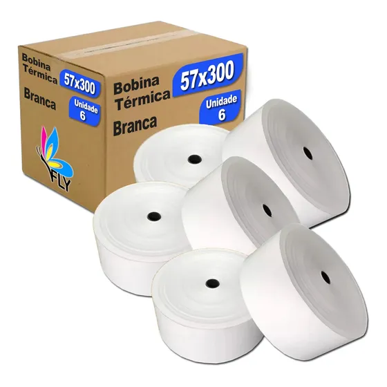 Bobina Térmica Relógio De Ponto 57x300 Cx 6un 57mmx300m