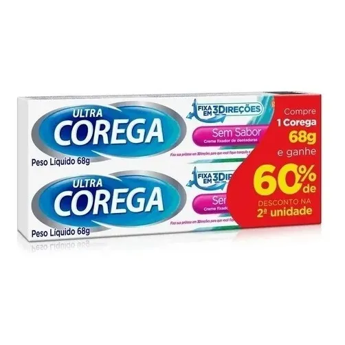 Kit Ultra Corega Creme 2x70g Fixador de Prótese 12H Max Proteção e Fixação