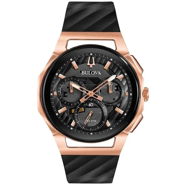 Reloj Bulova Curv Original Dorado Para Hombre Color de la correa Negro Color del fondo Negro