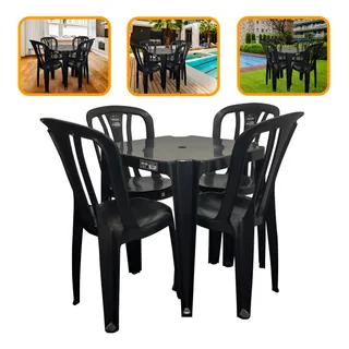 Armazenacorp Conjunto Mesa Cadeiras Plástico Preto Bistro Inmetro Pre