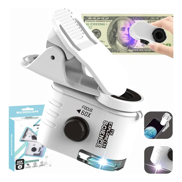 Mini Microscopio De Teléfono Móvil 60x Con Luz Uv/led, Lupa
