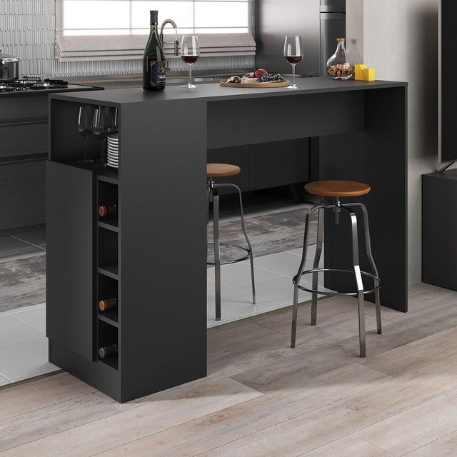 Bancada Balcão/mesa De Cozinha Com Adega Multimóveis Mp2144 Cor Preto Bancada Balcão/mesa De Cozinha Com Adega Multimóveis Mp2144 Cor Preto