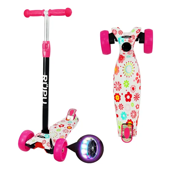 Scooter Monopatin Flores Ruedas Led Regulable / Color Blanco