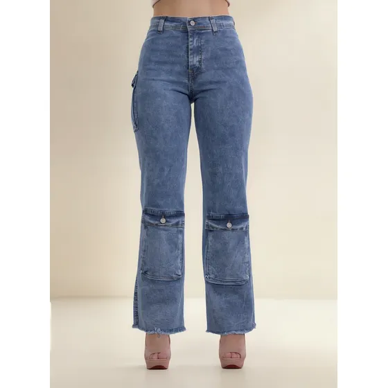 Jeans Cargo Mujer Bolsillos Corte Boyfriend 