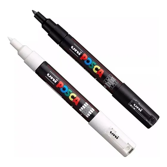 Marcador Posca Pc-1m Punta Extra Fina Color Blanco Y Negro. 