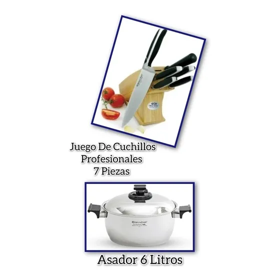 Asador Rena Ware 6 Litros + Juego De Cuchillos Renaware 7 Pz