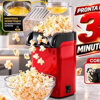 Pipoqueira Eletrica Sem Oleo Portátil Good Vision Compacta e Facil de Usar PopCorn Pipoca de Cinema em Casa - Cor Vermelho