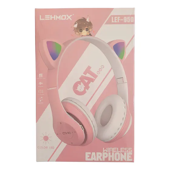 Fone De Ouvido Orelha De Gato Headphone Headseit Luzes Cor Rosa