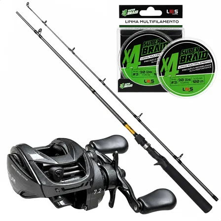 Kit Pesca Vara Shimano 20lb 1,98m Carretilha 6 Rolamentos Preto / Lado Esquerdo