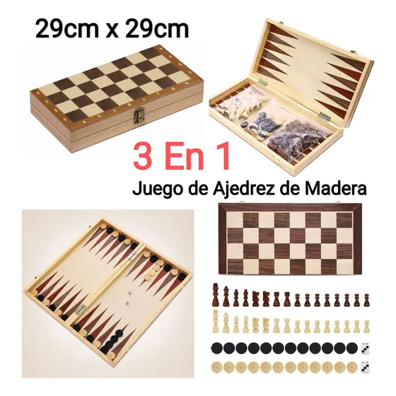 Juego De Ajedrez De Madera 29x29cm Profesional 3 En 1