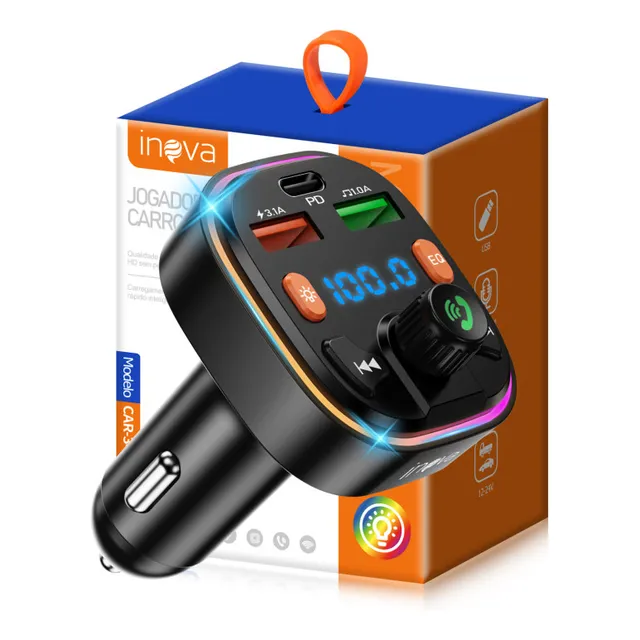 Carregador Veicular Adaptador Transmissor Bluetooth Fm 2 Usb