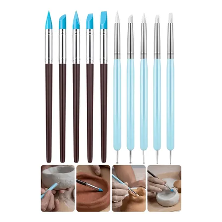 Kit 5 Pincel Modelador Silicone E 5 Boleadores De Modelagem Estecas Ferramenta Para Argila É Perfeita Para Argila, Nail Art, Artesanato, Escultura, Moldagem.