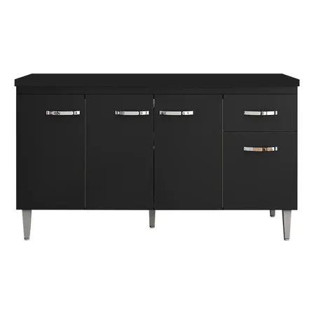 Balcão Gabinete Para Pia Com Tampo 150cm 4 Portas E 1 Gaveta Preto