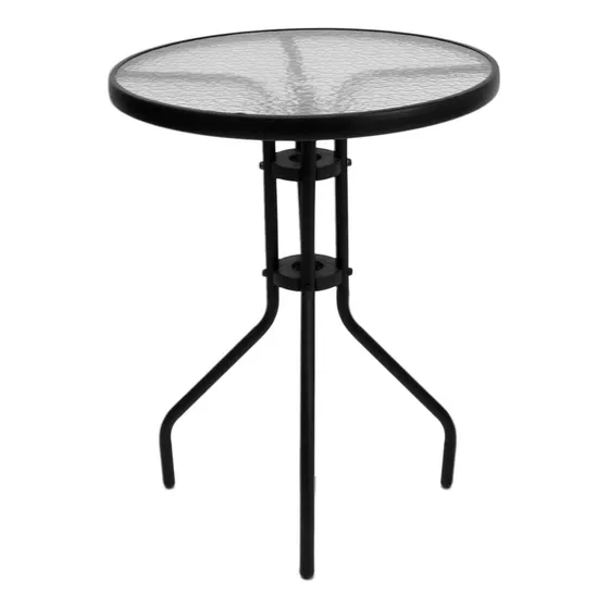 Mesa Balcón Jardín 60cm Acero 60cm Vidrio Templado Reforzada Newmo Color Negro