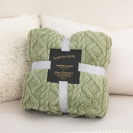 Manta Flannel Jacquard Para Sofá 100x150cm Verde Lisa