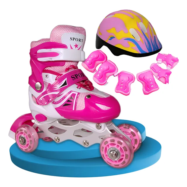 Patines Roller En Linea Con Luces Niñas  Niños Kit Completo