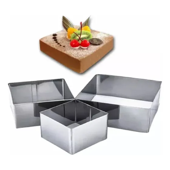 Pack 3 Molde Desmontable Aluminio Bizcocho Cuadrado 6 8 10cm