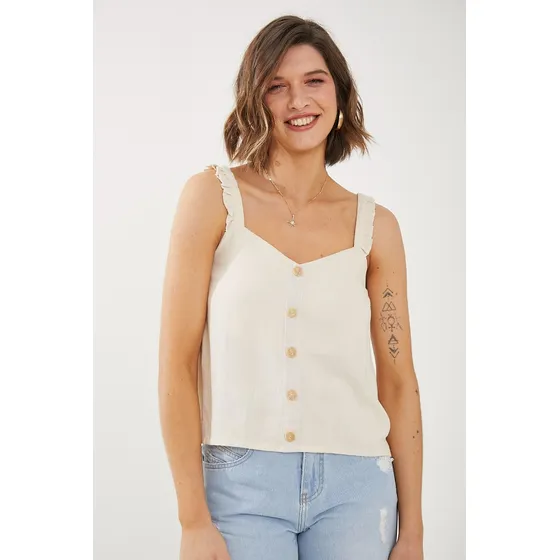 Blusa Lino Con Volado Rimmel