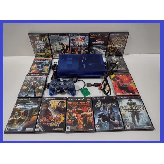 Sony Playstation 2 Fat Ocean Blue Com Matrix, 14 Jogos E Memory Card