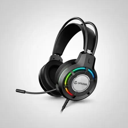 Headset Gamer Com Fio Led Rgb Microfone Pc Console Ajustável Preto