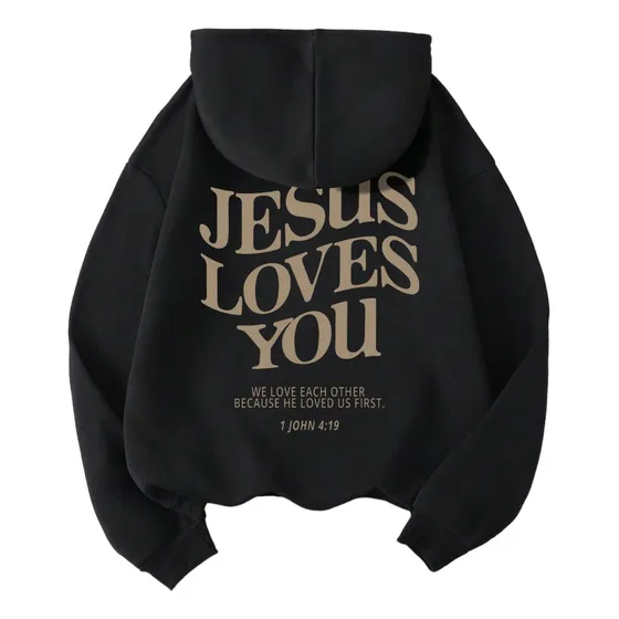 Hoodie Estampado Jesus Loves You Letras Sudadera