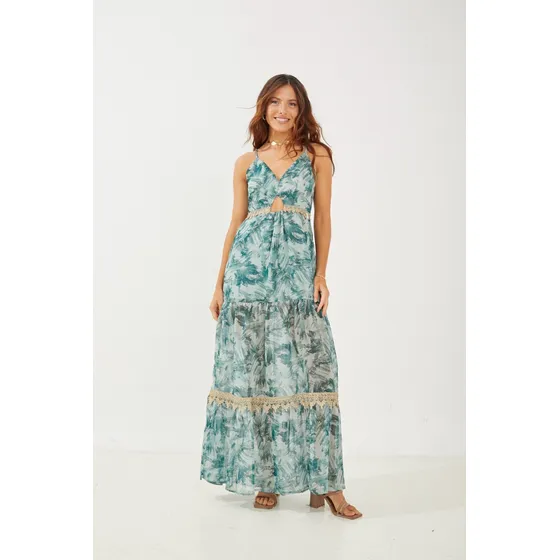 Vestido Largo Gasa Puntilla Rimmel