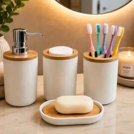 Kit 4 Peças Para Banheiro Porta Sabonete Líquido Algodão Esc Kit 1