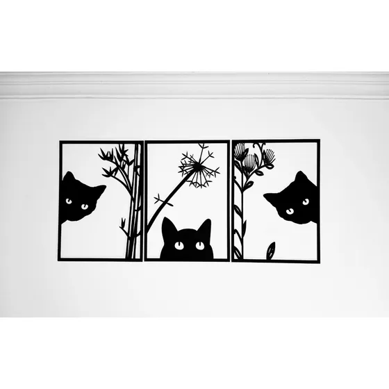 Cuadro Tríptico De Gatos Corte Láser Mdf De 2.5 Mm