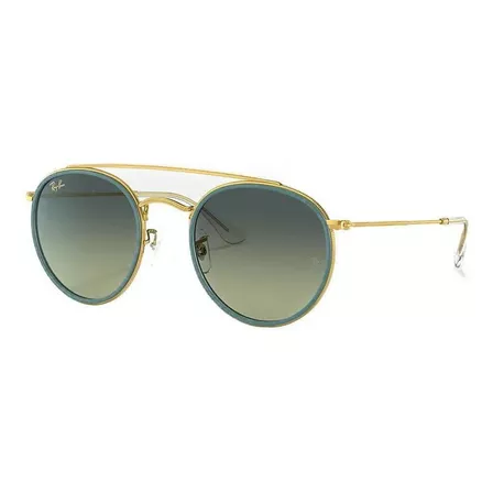 Óculos de sol Ray-Ban Round Double Bridge Standard armação de metal cor legend gold, lente green de cristal degradada, haste gold de metal - RB3647N