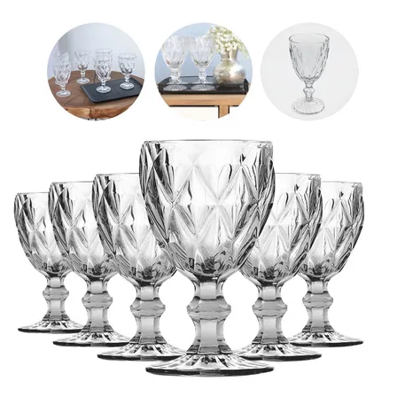 Jogo 6 Taças Diamante Vidro 330ml Copo Diamond Moderno Luxo Transparente Butter Cream Diamante Lapidado