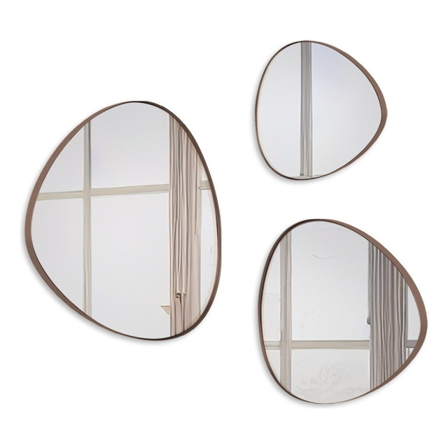 Trio Espelhos Orgânicos Decorativos Com Moldura Couro Cores Trio Espelhos Orgânicos Decorativos Com Moldura Couro Cores