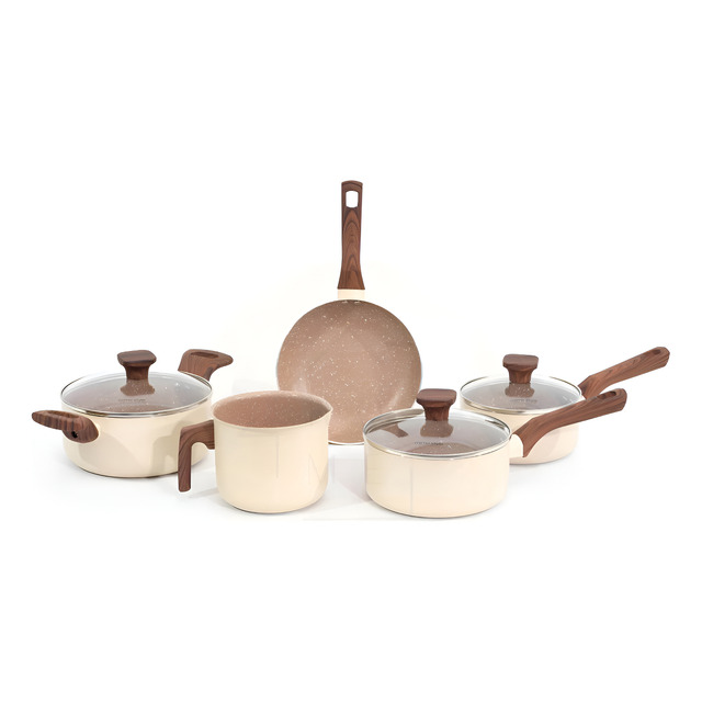 Jogo De Panelas Mimo Style Fundo Triplo Indução 5 Peças Cor Bege