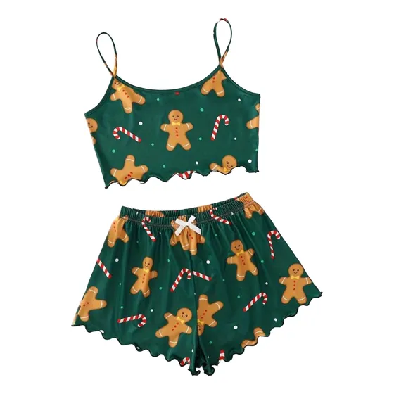 Pijama Navideña Para Dama 2 Piezas Tela Satinada Cómoda